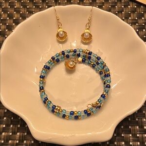 Hand Crafted Ocean Blue and Gold Bracelet Set